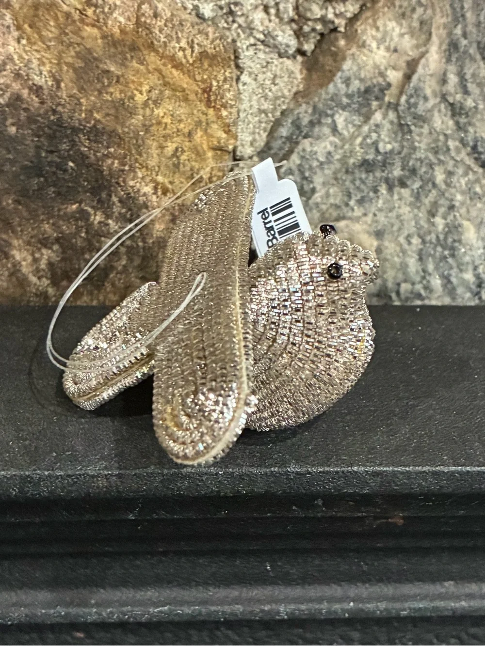 Crate & Barrel Silver Tinsel Bird Holiday Ornament Decor New With Tags